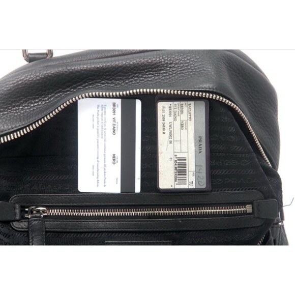 Prada Vitello Daino Logo Leather Bauletto Satchel Bag Black Nero MSRP $2950 - Picture 3 of 14